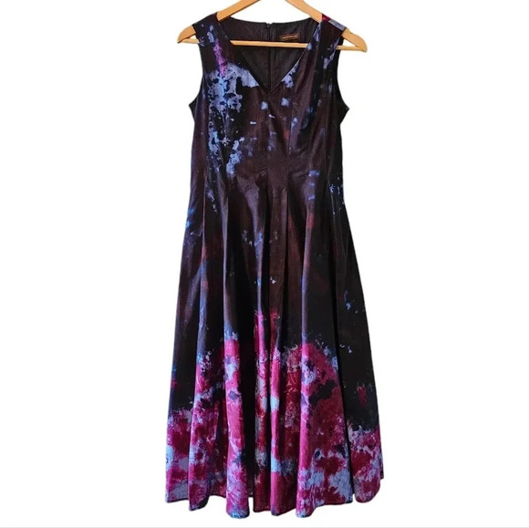 Adolfo Dominguez Tie Dye Artistic Boho Midi Feminine Multicolor Cotton Dress 6. - Picture 2 of 16